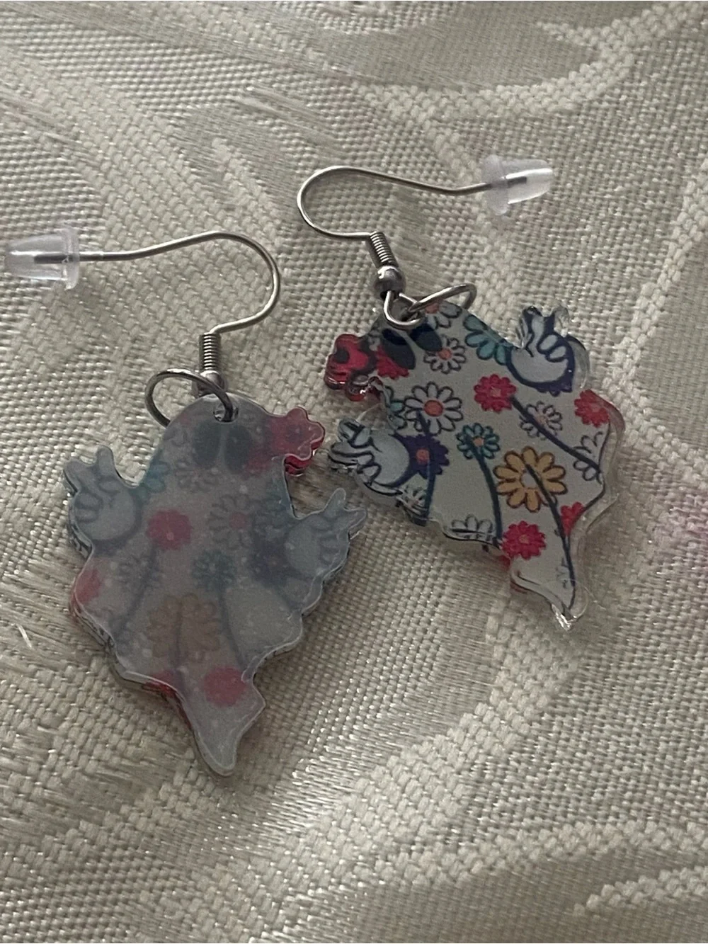 Earrings 1.25”H Summerween Ghosts Ghost Hippie Flowers Peace Sign Halloween New